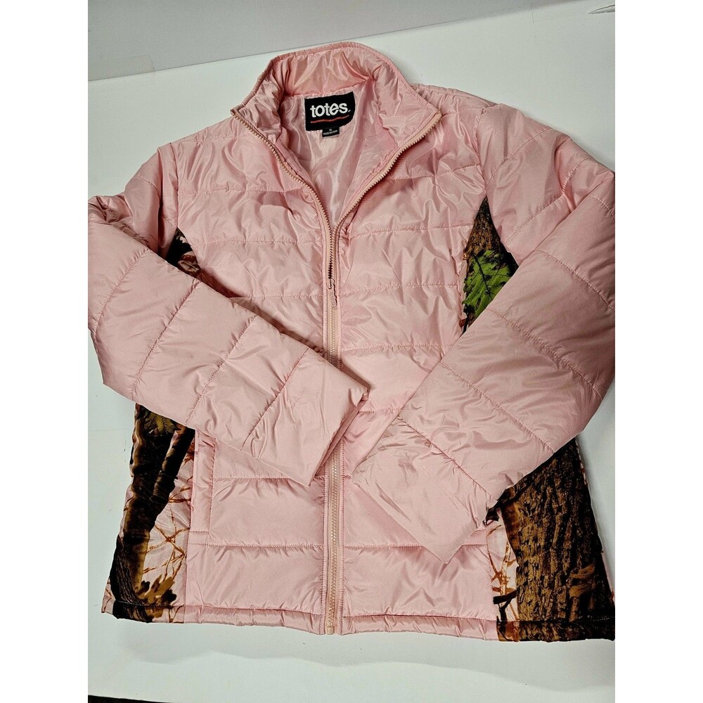 totes Women's Pink Puffer Jacket Full Zip Camo Side Panels Size XL